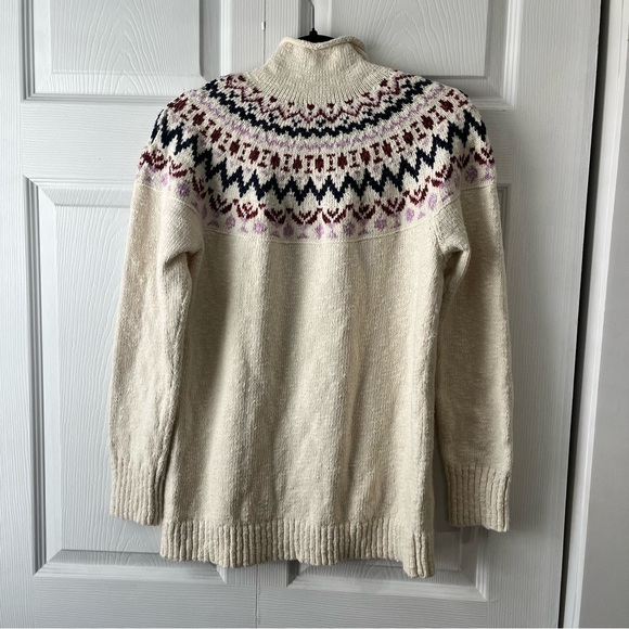 L.L. Bean Cotton Ragg Sweater, Funnelneck Pullover Fair Isle large - Picture 4 of 8